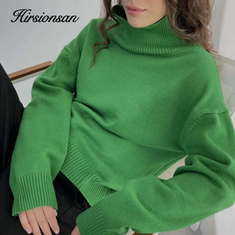 

Hirsionsan Chic Turtle Neck Autumn Winter Sweater Women Soft Warm Basic Knitted Pullover 12 Colors Loose Casual Female Jumper