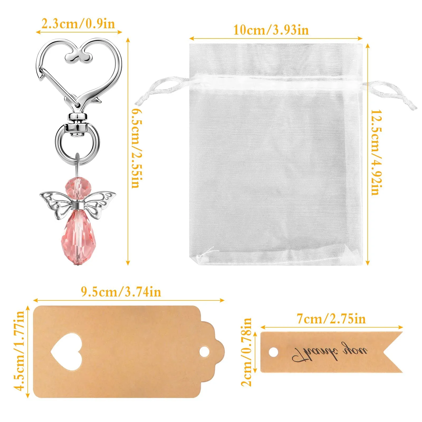 

24PCS Angel Keychains, Guardian Angel Pendants with Organza Bags and Thank You Tag for Wedding Party Return Gifts Favors