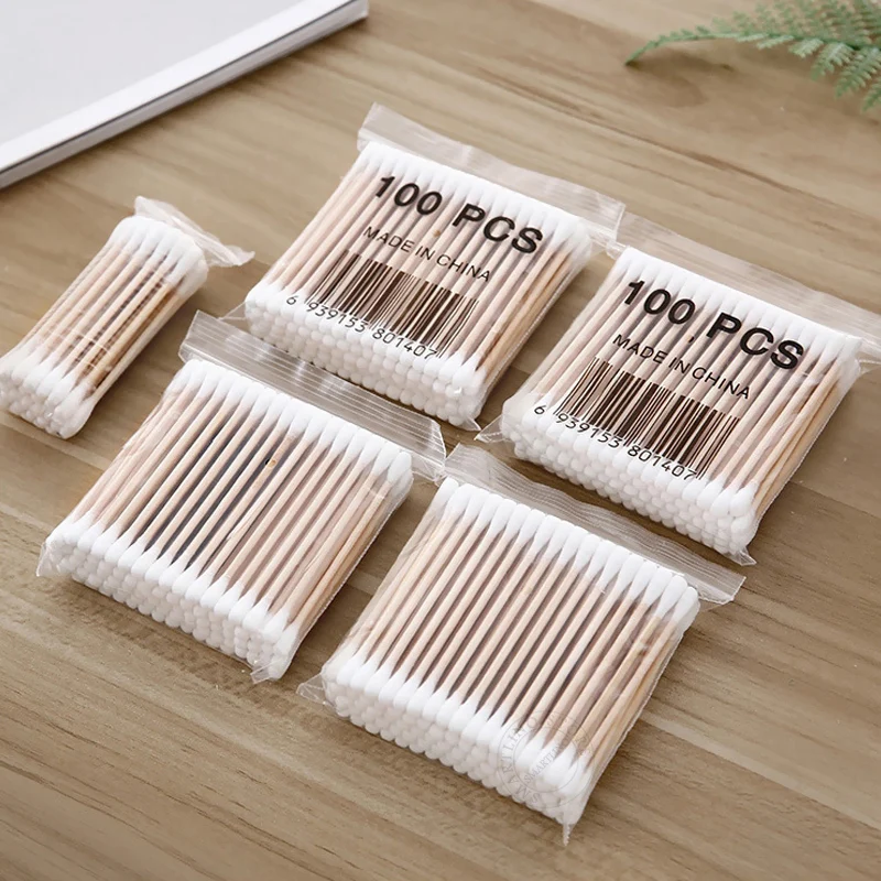 100/200/400Pcs Double Head Cotton Swabs Makeup Cotton Buds Tip Wood Stick For Nose Ears Cleaning Health Care Tools First Aid Kit