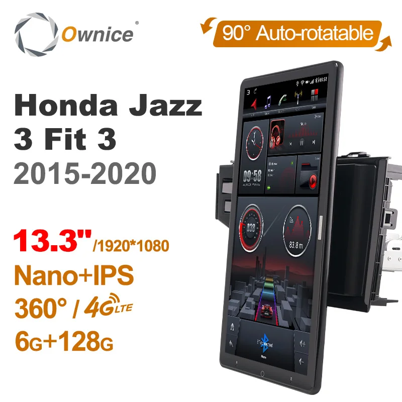 

Автомобильное радио Rotatain 13,3 дюймов android стерео Мультимедиа для Honda Jazz 3 2015-2020 Fit 3 Поддержка Ext Mic фронтальная камера оптоволоконный
