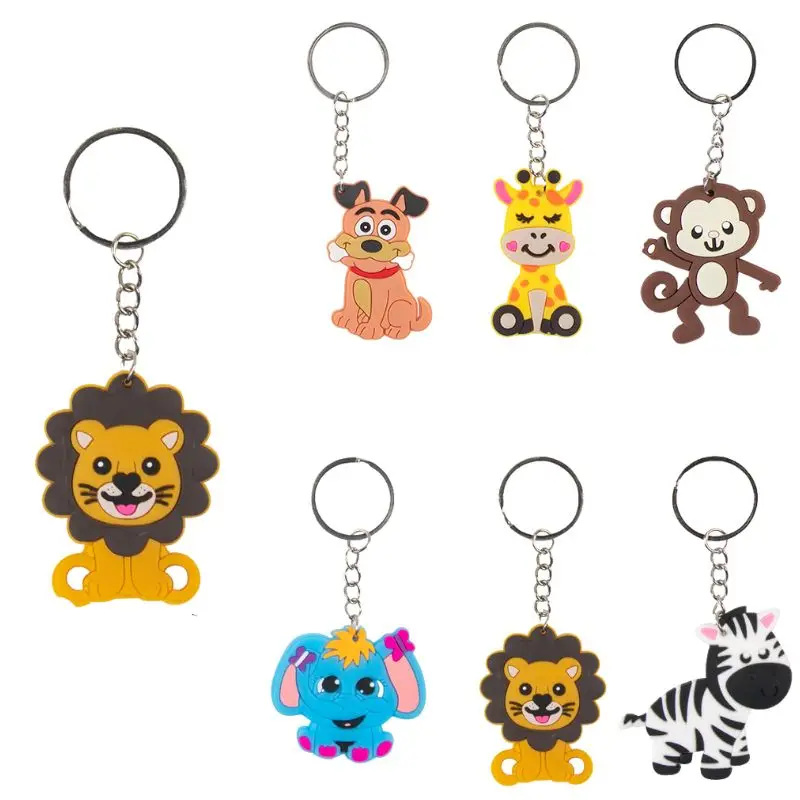 

6pcs Cute animal keychains Lovely Giraffe zebra monkey Key Ring Party Party Ornament for kids Souvenir Bag Pendant Decorations
