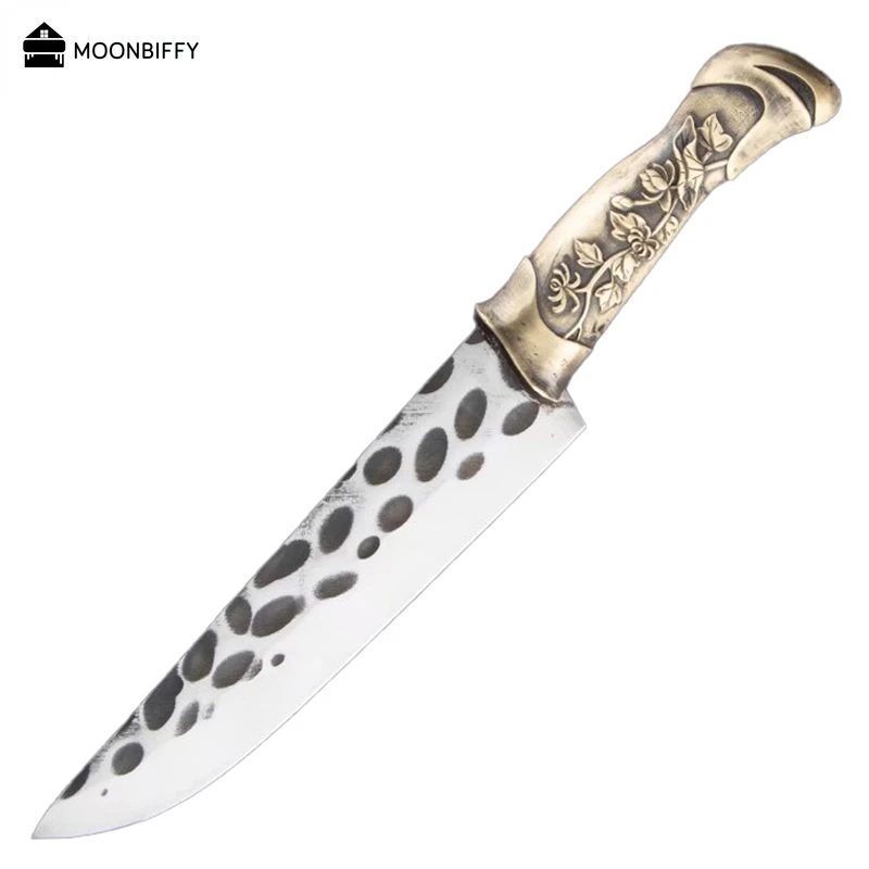 

Kitchen Knife Copper Handle 7Cr17MoV Steel Handmade 7.3 Inch Cleaver Barbecue Steak Survival Hunting Knife Faca Cuchillo Navaja