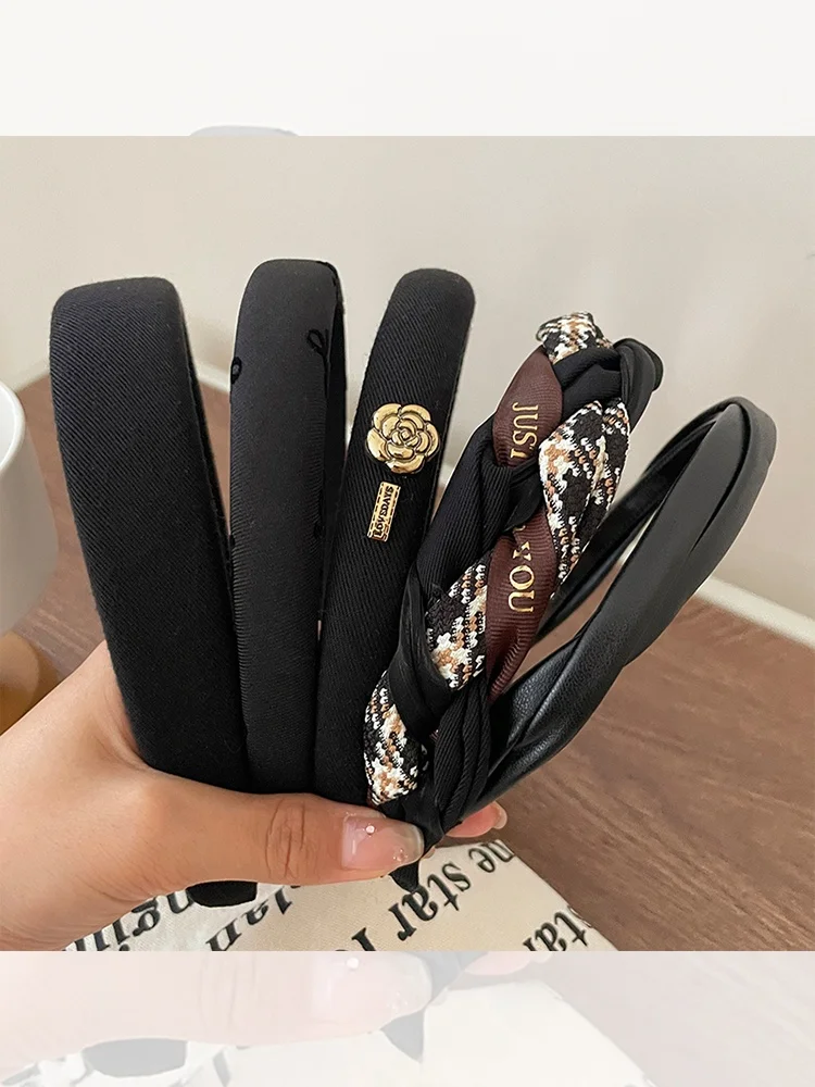 Black High Skull Top Hair Band Women 2024 New Autumn and Winter Headband Not Tight Binding High-Grade Face Wash Hairpin ...