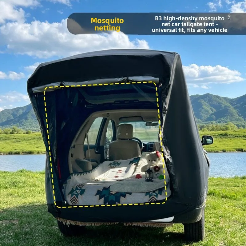 Фото Палатка для багажника автомобиля SUVTailgate с москитной сеткой, черным покрытием, защитой от УФ-излучения, водонепроницаемая, универсальная для самостоятельных поездок и кемпинга. №2