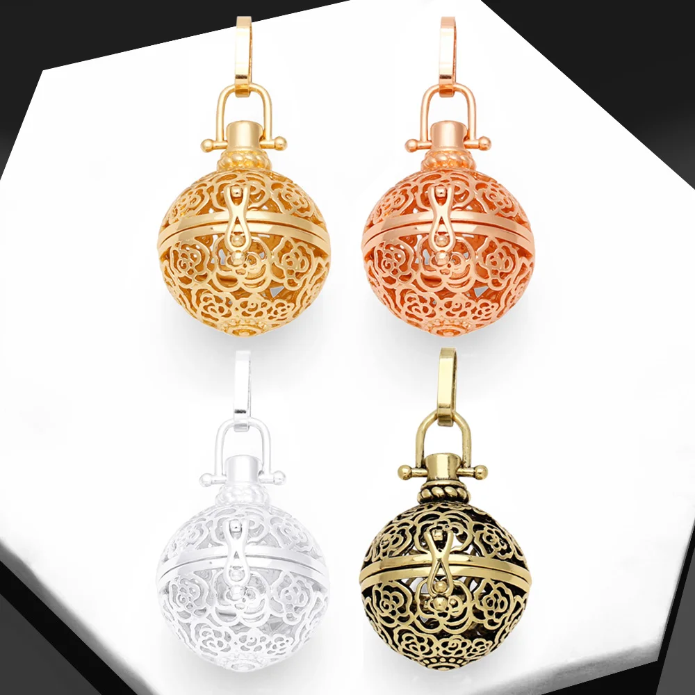 

OCESRIO Vintage Round Flower Harmony Ball Chime Bola Necklace Pendant for Pregnancy Copper Gold Plated Wishing Ball pdtb341
