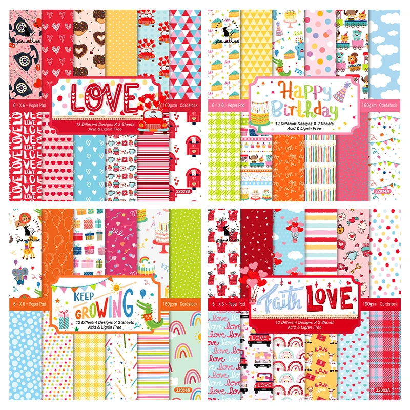 

24sheet Love Birthday Scrapbooking Paper Cartoon Journal Planner Paper Cardstock Backgrounds Card for DIY Craft Material Paper