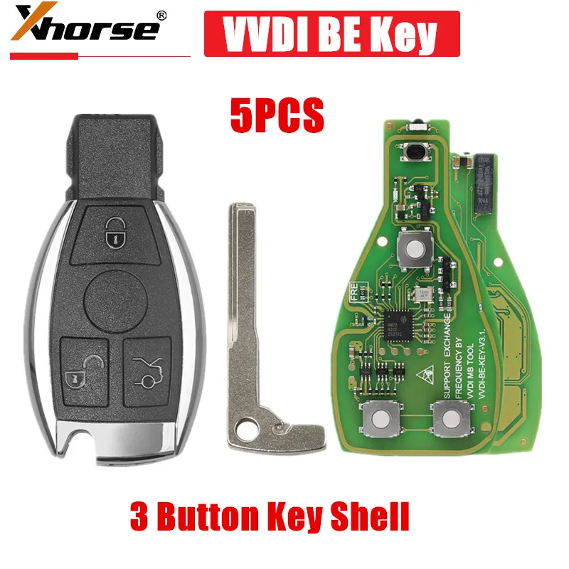 

Xhorse VVDI BE Key Pro Improved Version and XNBZ01EN to Get 1 Free Token for VVDI MB Tool Smart Key Shell 3 Button For Benz