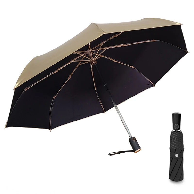 

Wind Resistant Trip Sun Automatic Umbrella Gold 3 Fold Business Outdoor Women Men Windproof Parasol Anti UV Sunscreen Paraguas