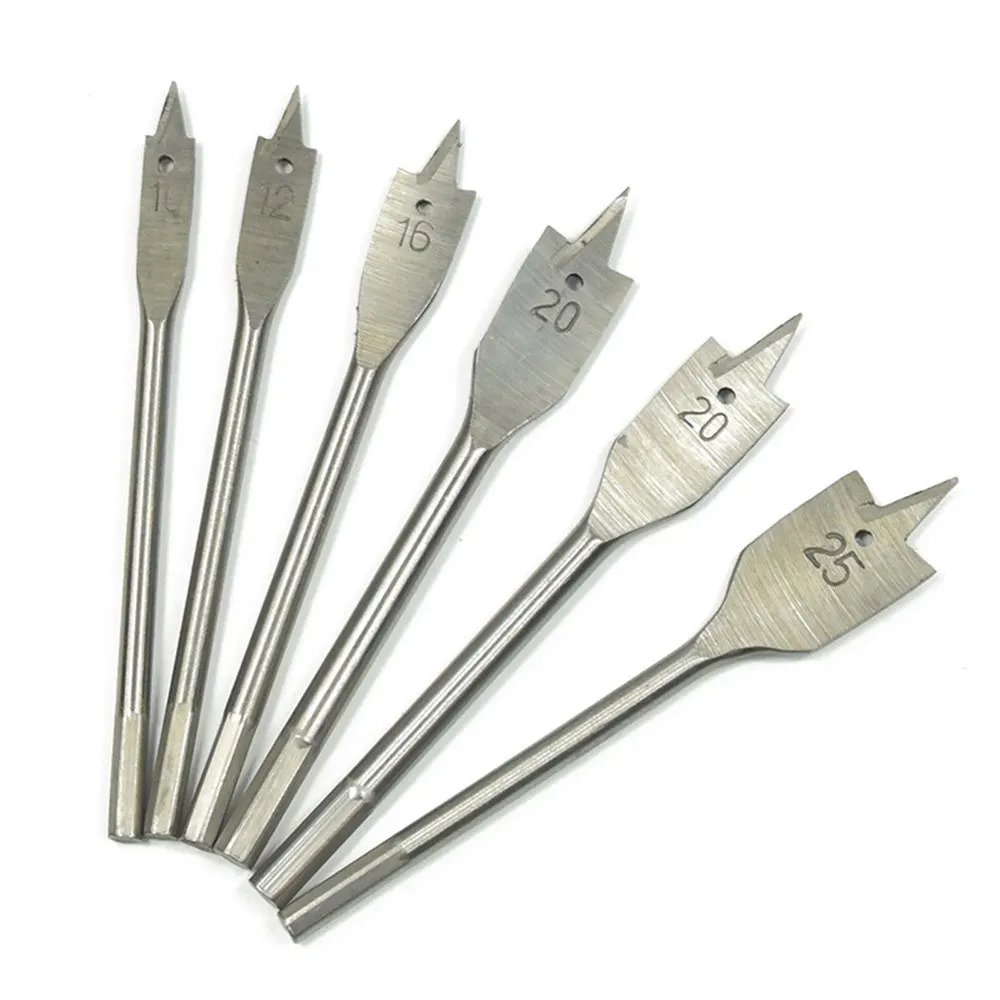 6Pcs Wood Flat Drill Sets 10mm-25mm Steel Woodworking Spade Drill Bits Hex Shank Flat