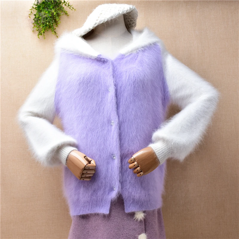 

04 Женская осенне-зимняя одежда из меха норки и кашемира, вязаные облегающие кардиганы с капюшоном, куртка из ангоры, свитер, пальто, топы