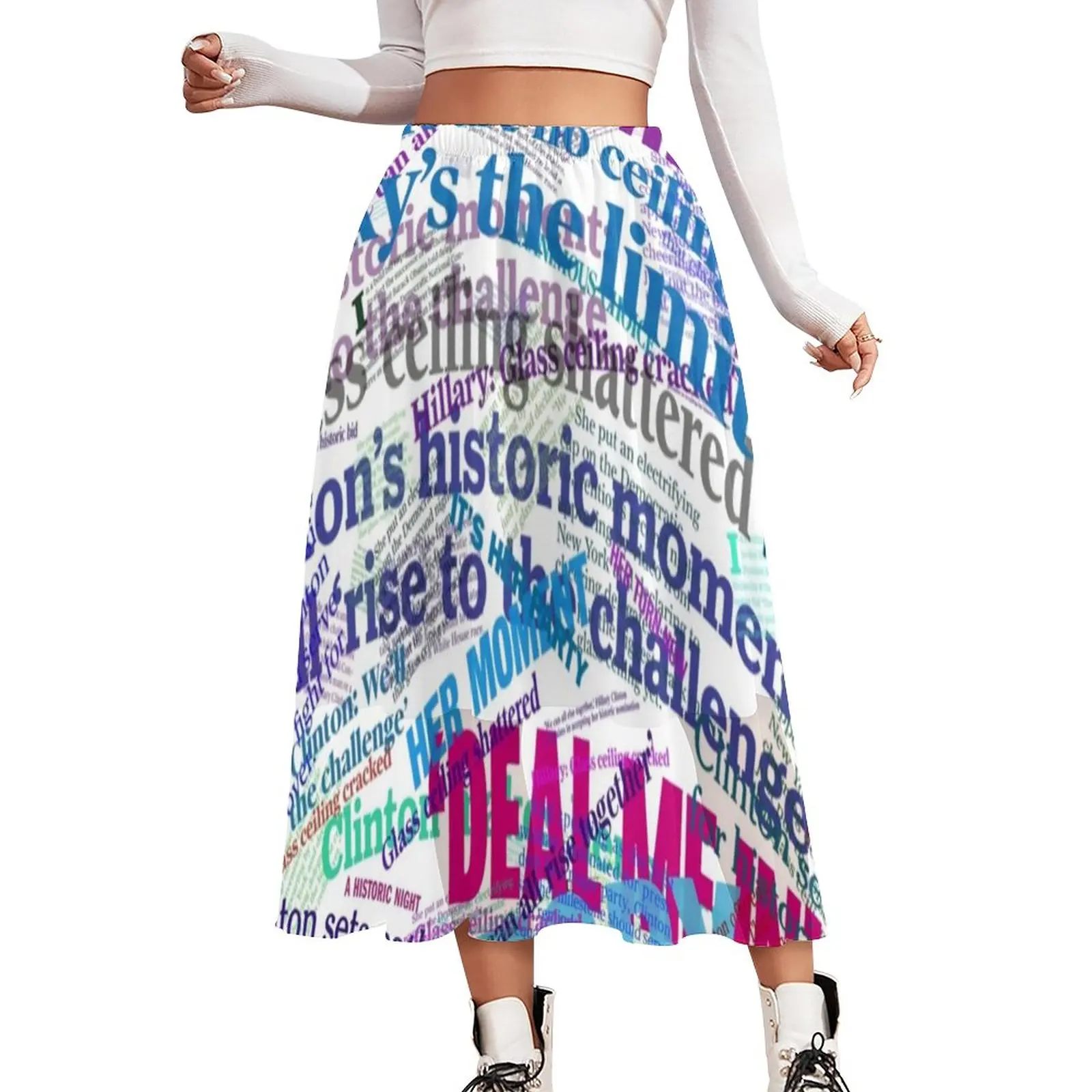 

Newspaper Print Chiffon Skirt Headline Collage Streetwear Casual Skirts Woman Retro A-line Skirt Elastic Waist Graphic Clothes
