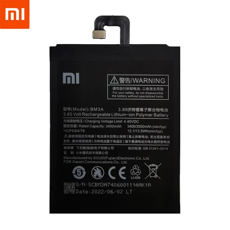 Оригинальный телефонный аккумулятор Xiao Mi BM3A для Xiaomi Note 3 сменный 3500 мАч батареи