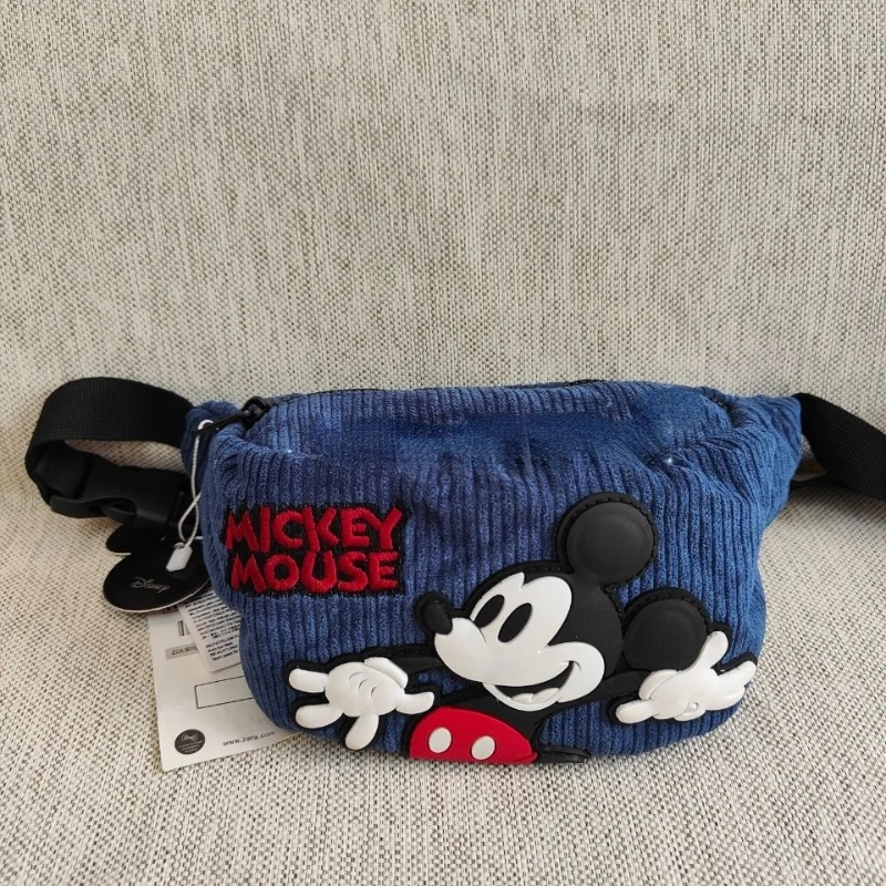 

Disney Chest Bag Mickey Mouse Corduroy Embroidery Cute Children's Messenger Small Bag Blue Casual Versatile Women's Waist Bag