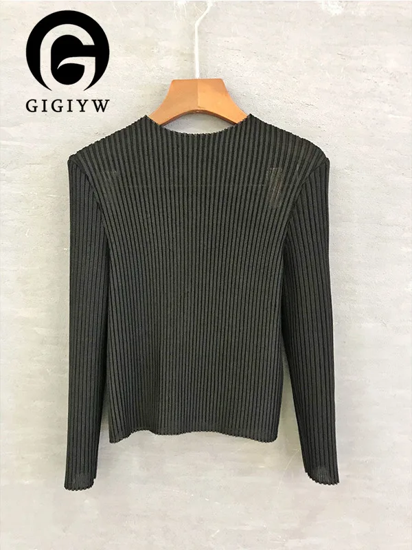 

Роскошная & ENVY Sanzhai плиссированная Футболка Топ женский дизайн чувственный маленький стиль тонкая трикотажная одежда с длинным рукавом универсальная рубашка с подкладкой