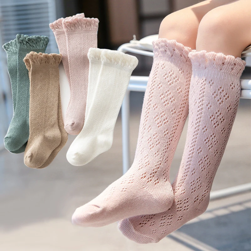 

Baby Socks For Girls Soild Newborn Hollow Out Sock Mesh Toddlers Kids Knee High Long Socks Cotton 2022 Spring Summer