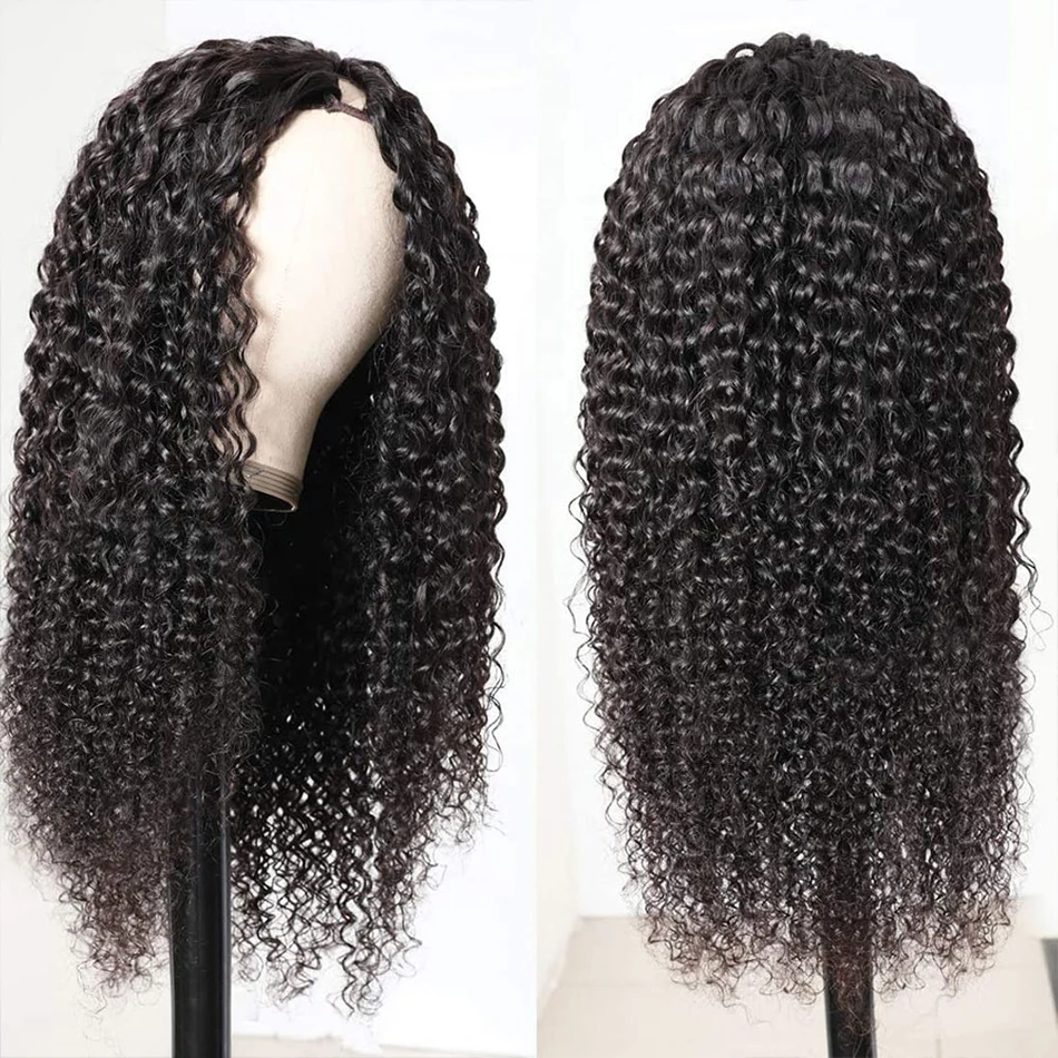 V U Part Wig Human Hair perruque cheveux humain No Leave Out Peruvian Kinky Curly Human Hair Wigs for Women Deep Wave Wigs