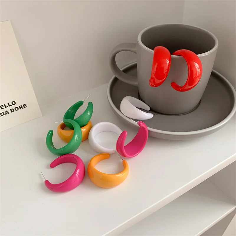 

Trendy Vintage C Shaped Acrylic Hoop Earrings Colorful Geometry C-Shaped Earrings Summer Beach Bohemia Fashion Jewelry Gifts
