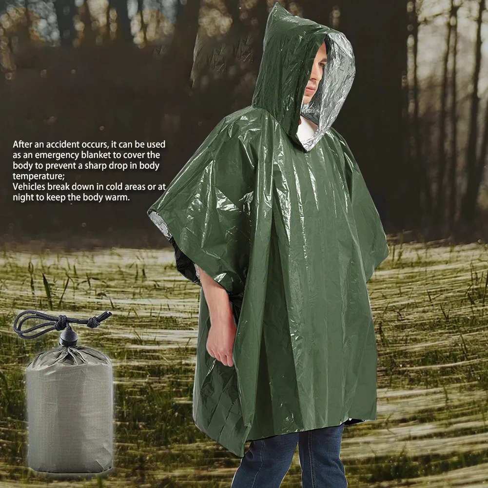 

Double Sided Emergency Rain Poncho Hooded Waterproof Insulation Blanket Raincoat Coat Awning Rain Poncho Moisture-Proof Mat