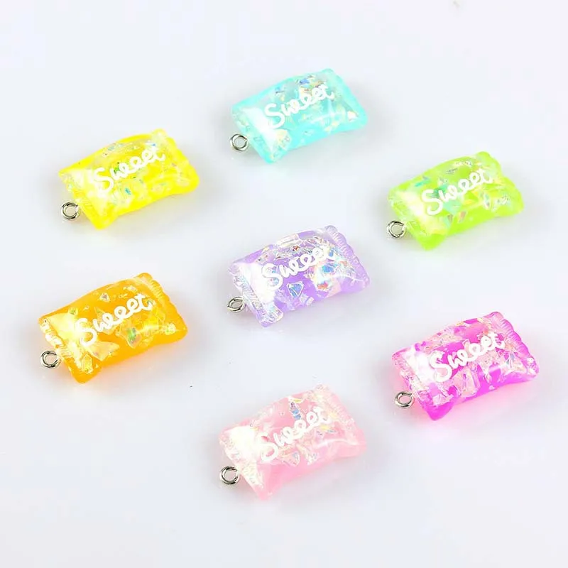 

10pcs 27*17mm Resin Food Charms Pendant Glitter Candy Transparent Charm Accessores for DIY Earrings Jewelry Supplies