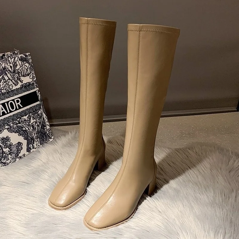 

2022 New Winter Women Pumps Motorcycle Boots Lady Designer Knee-High Fashion Super High Heels Zipper Shoes Warm Snow Mujer Botas