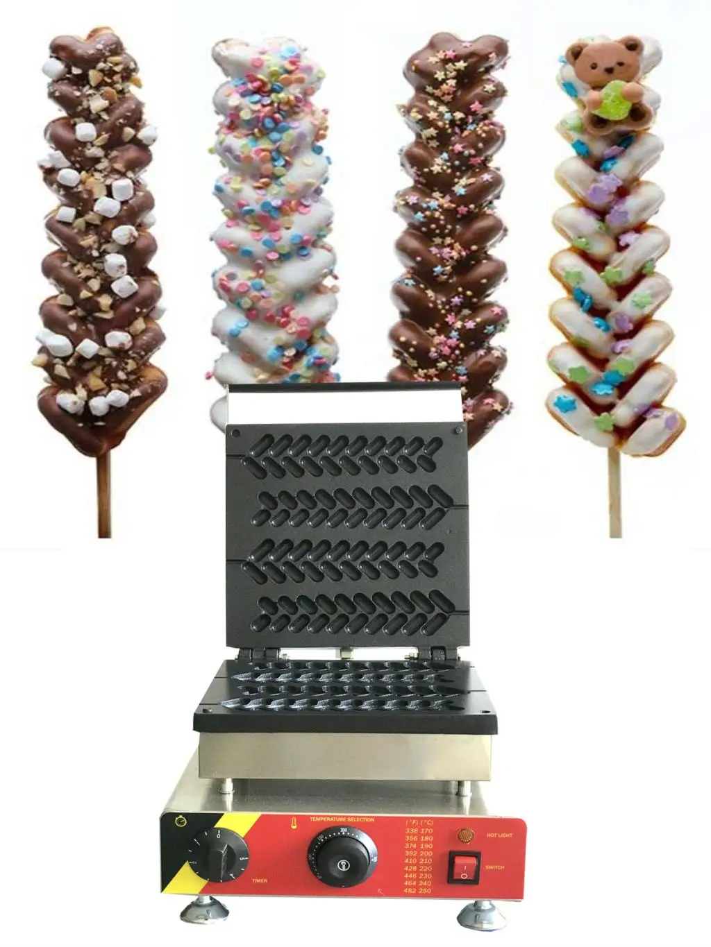 

Industrial Waffle on a Stick Machine Lolly Waffles Maker Electric Waffle Stick Baker Leaff Waffle Baking Iron Pan Cake Oven