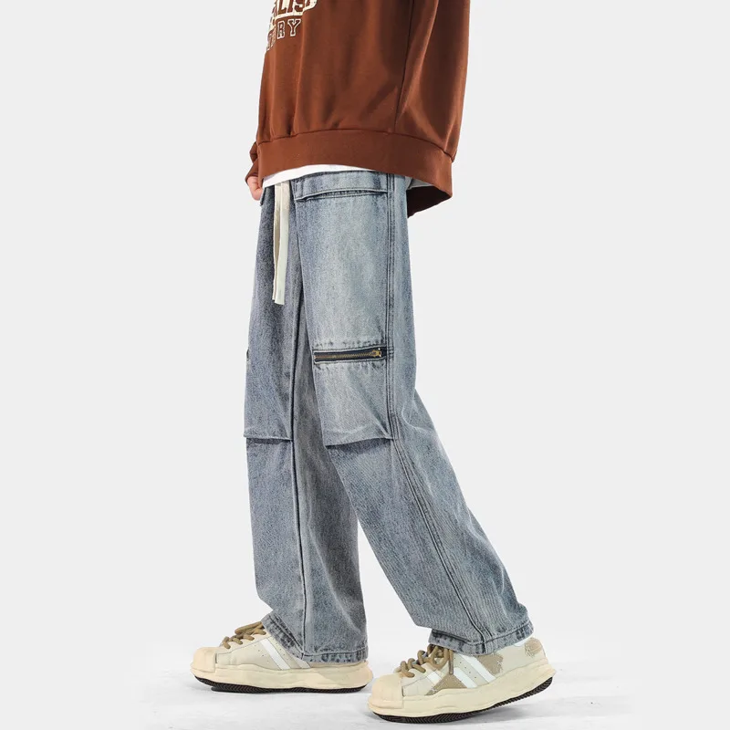 3-color Baggy Jeans Men Fashion Pocket Cargo Jeans Men Japanese Streetwear Hip Hop Loose Straight Denim Pants Mens Trousers