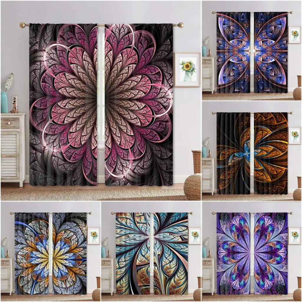 

Arte, espejos, flores abstractas, impresión Digital 3D, dormitorio, sala de estar, cortinas de ventana, 2 paneles