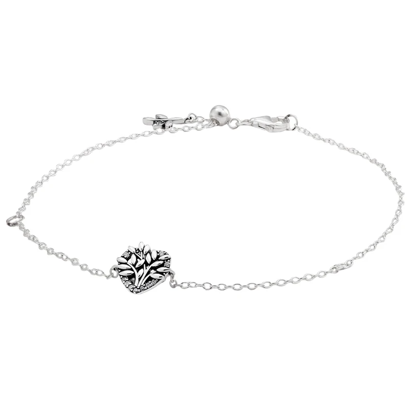 

Original Moments Heart Family Tree Sliding Clasp Adjust Bracelet Fit Fashion 925 Sterling Silver Bangle Bead Charm DIY Jewelry