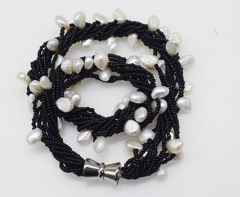 

10rows freshwater pearl white baroque necklace 50cm nature beads FPPJ wholesale