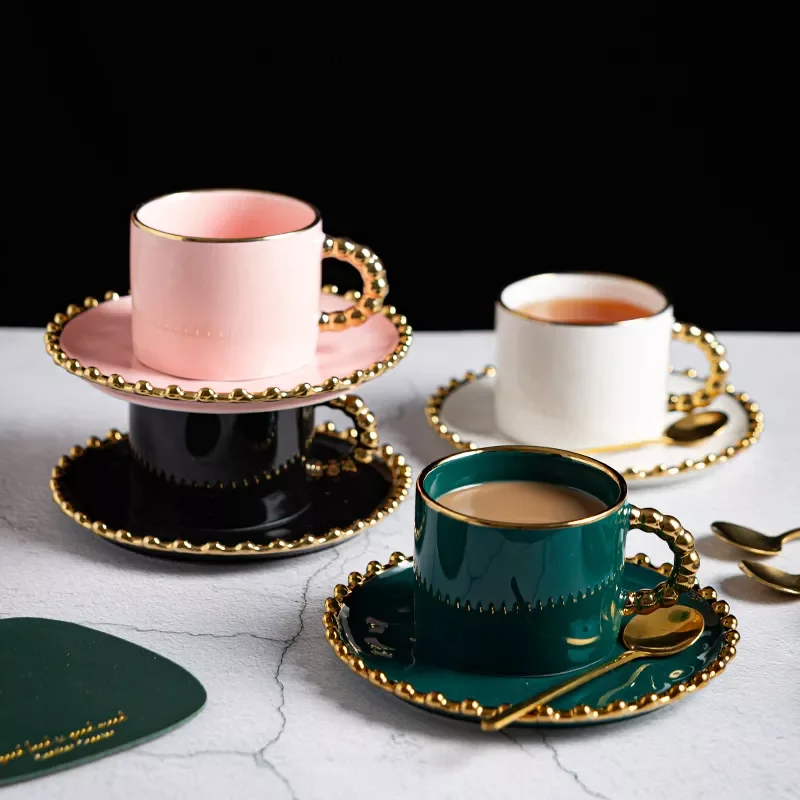 

European Style High-Grade Gold Exquisite Ceramic Milk Tea Afternoon Tea Dessert Coffee Cup Dish Cup Set