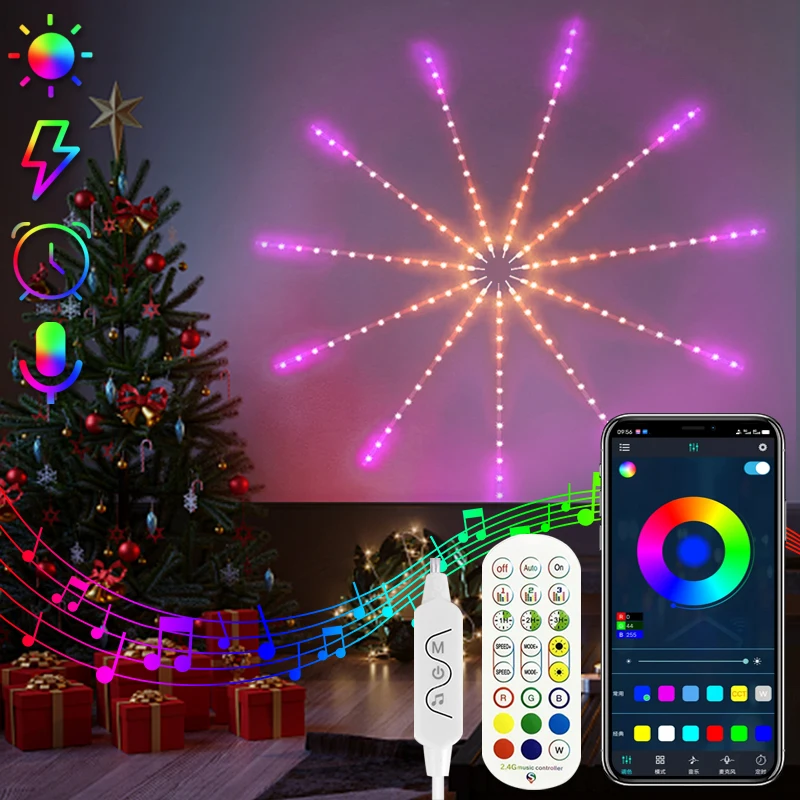 

RGB Firework Lamp with Music Sound USB Remote Bluetooth APP LED Strip Magic Color Ambient Light Christmas Party Home Decor