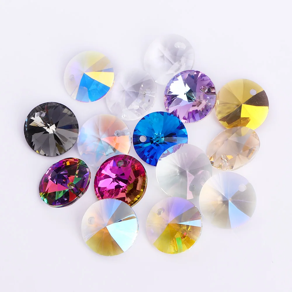 

12mm Colorful Crystal Pendant Rhinestone Single Hole Round Shape Gemstone Glass Beads for Making Necklace Earrings DIY Accessory