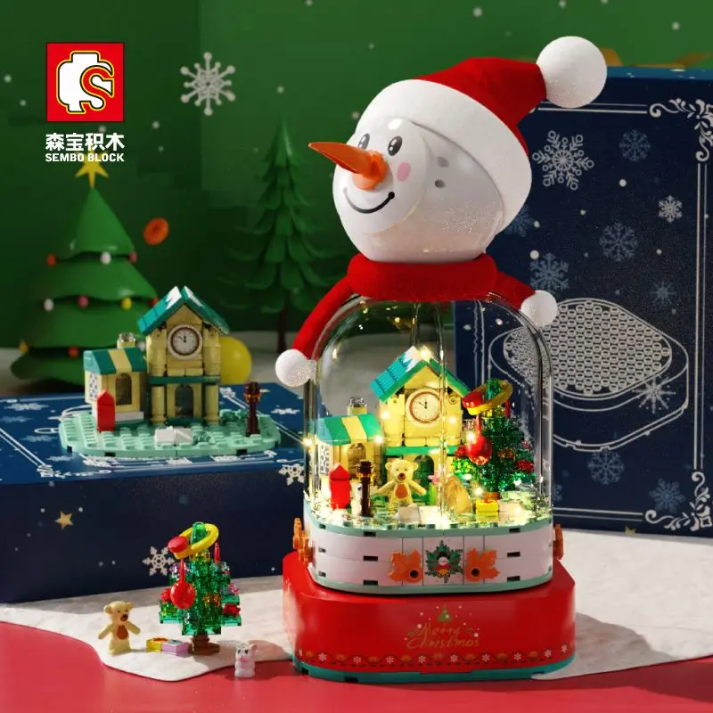 

Рождественская елка, наборы для сборки, снеговик, вращающаяся музыкальная шкатулка, строительный блок, новый год, Счастливого Рождества, зд...