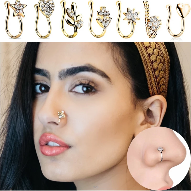 

1Piece Stainless Steel Heart Clip On Nose Ring Star Fake Nose Piercing Clip On Cross Nose Clip Fake Jewelry Faux Piercing Nez