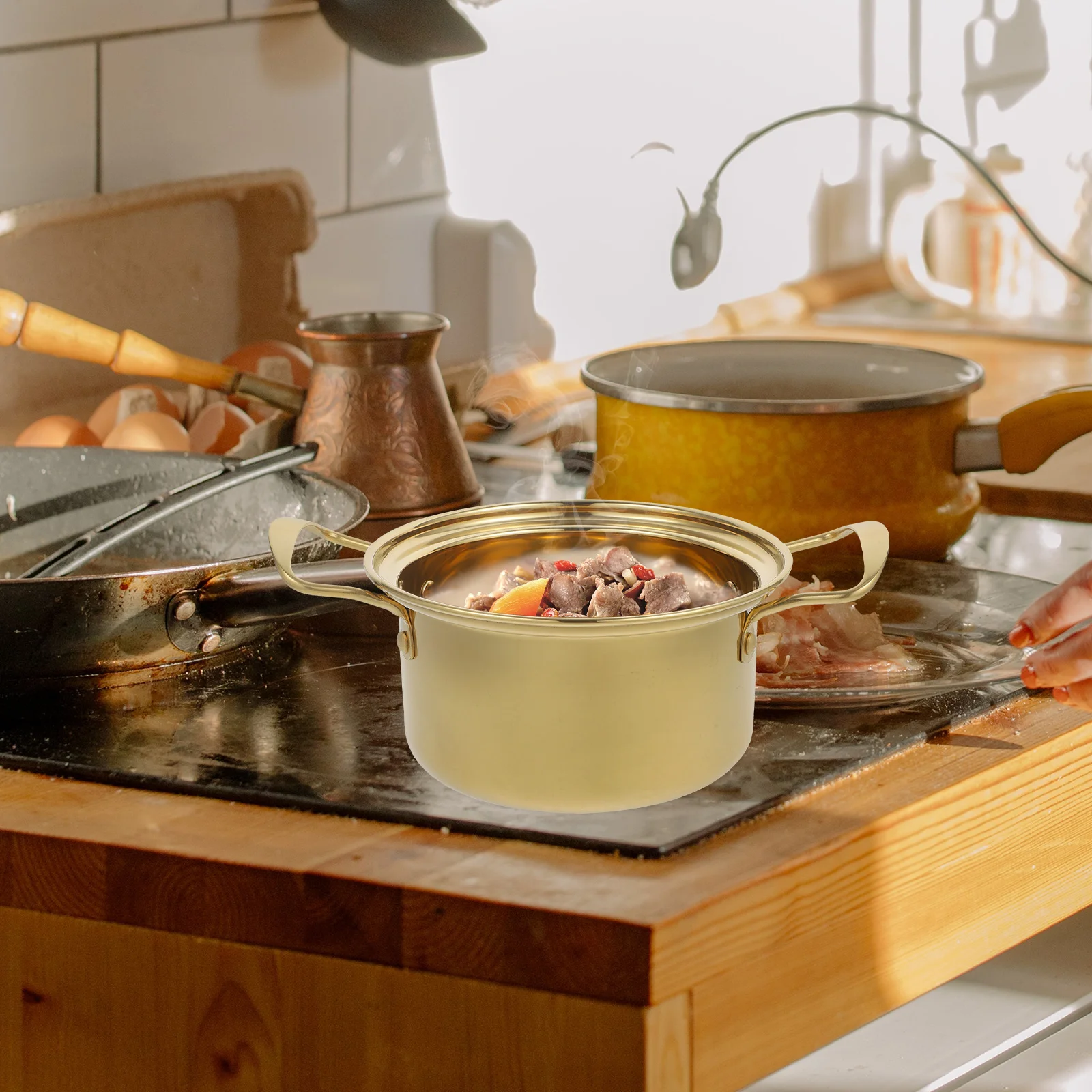 Фритюрница кастрюля золотая нержавеющая сталь маленькое горячее приготовление