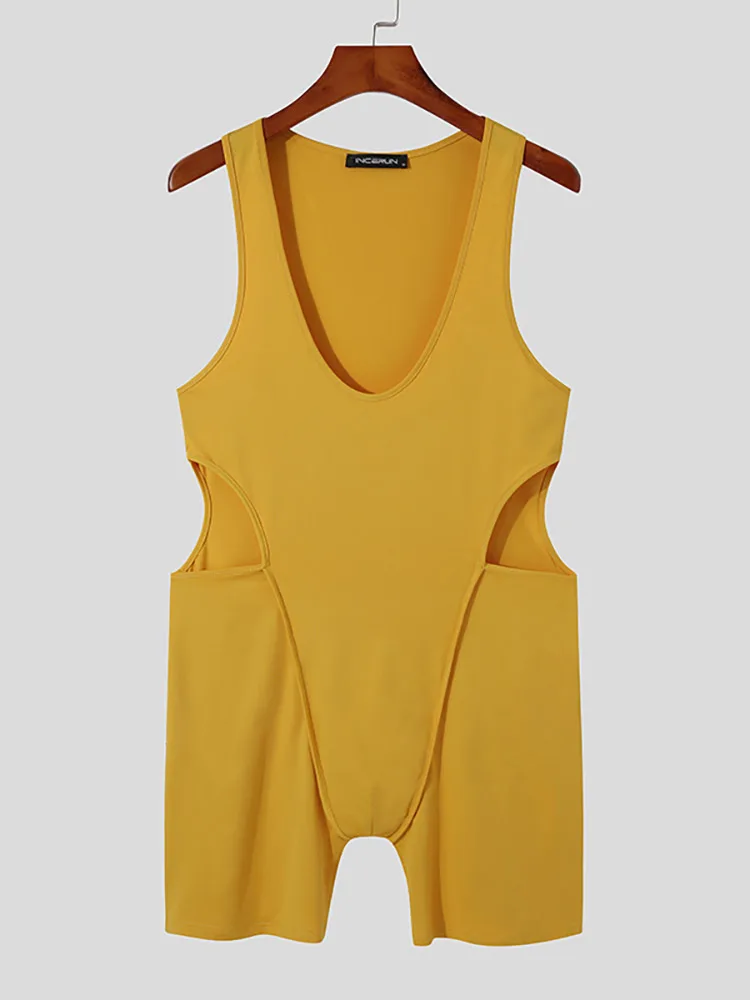 Men's Well Fitting Homewear Stylish Onesies Furnishing Side Hollow Rompers Casual Loungewear Simple Jumpsuits 2021 S-5XL INCERUN