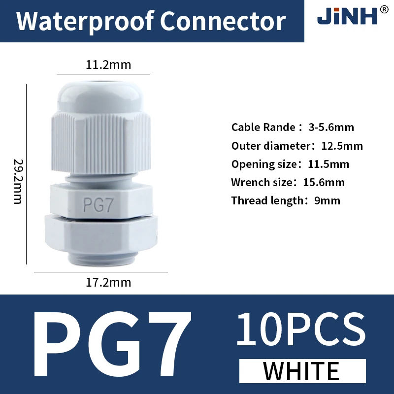 

Водонепроницаемые кабельные вводы PG серії IP68, нейлон, белый, черный