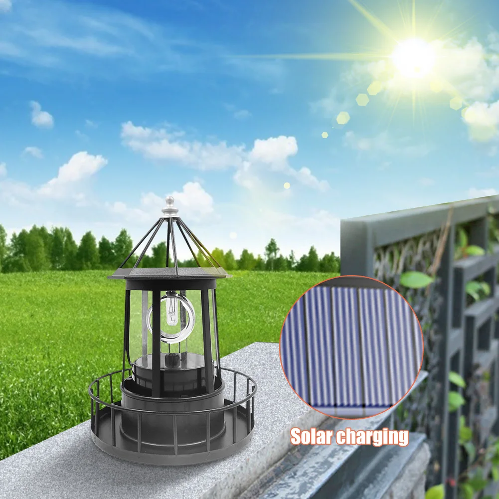 

Classic Texture Lighthouse Shape Solar LED Lights Garden Lawn Outdoor Beam Rotating Beacon Lamps Outdoor Houhold Decoration
