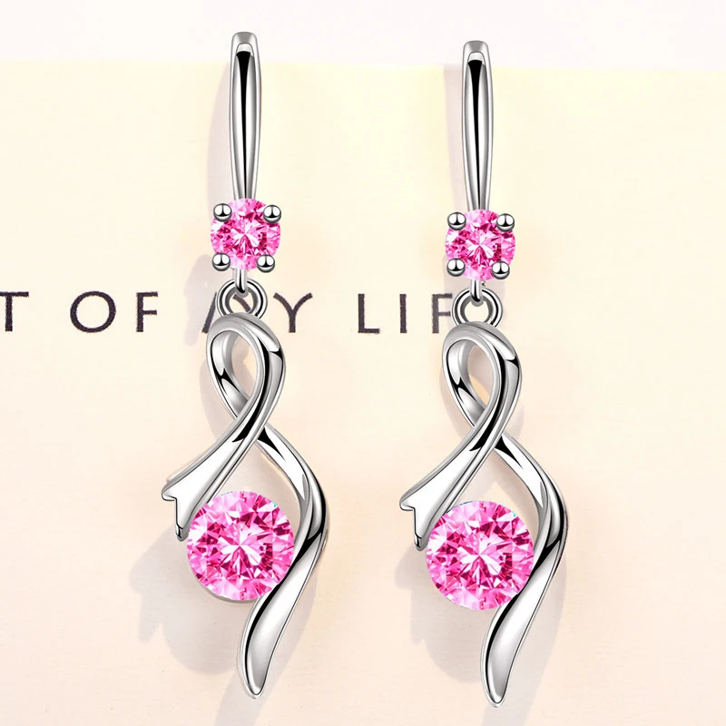 

New Stamp Silver Color Women's Drop Earrings Fashion Cute Geometric Ear Hook Pendant Multicolor Zircon Earring For Women Jewelry