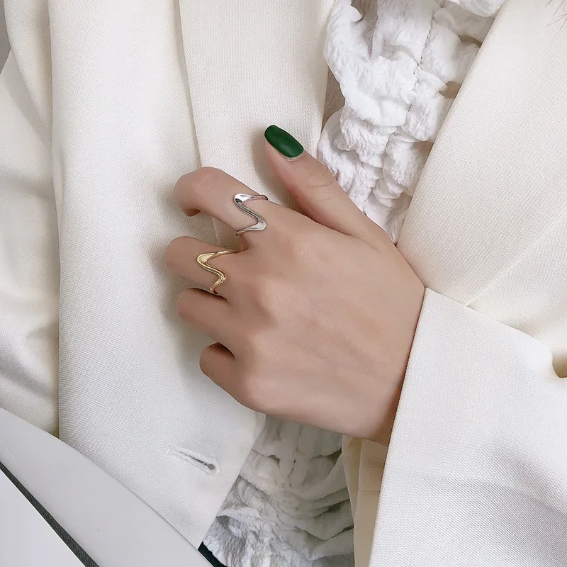Корейский стиль чистые винтажные кольца Женские Простые широкие волнистые