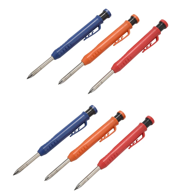 

2X Solid Carpenter Pencil Set Refill For Construction Built-In Sharpener Deep Hole Mechanical Marker Woodworking Tools A