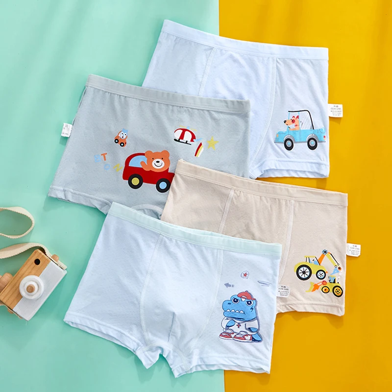 

4PCS/lot 2023 Modal Children's Ice Silk Underwear For Kids Cartoon Shorts Cotton Underpants Boys Panties Car Dinosaurs for 2-12Y