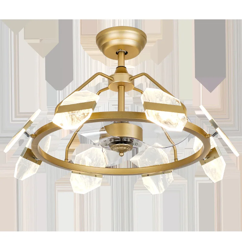 

Led Ceiling Fan Pendant Lamp Light Chandelier Art Iron living dining Nordic modern simple smoke frequency conversion acrylic