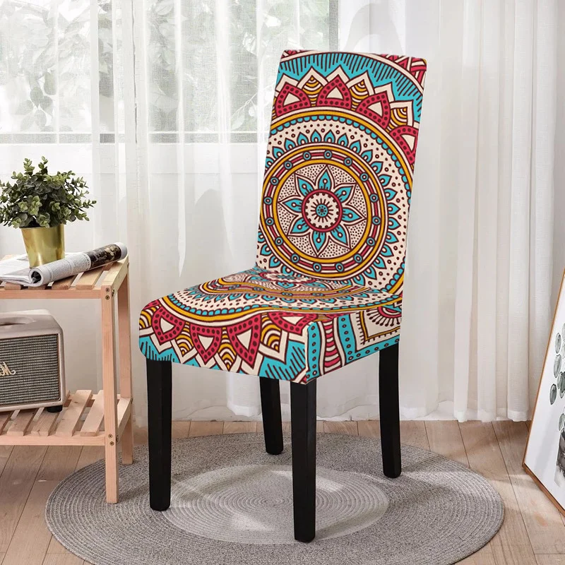 

Elastic Mandala Printed Chair Cover for Dining Room Stretch Chair Slipcover Spandex Seat Cover Wedding Banquet Hotel Decoration