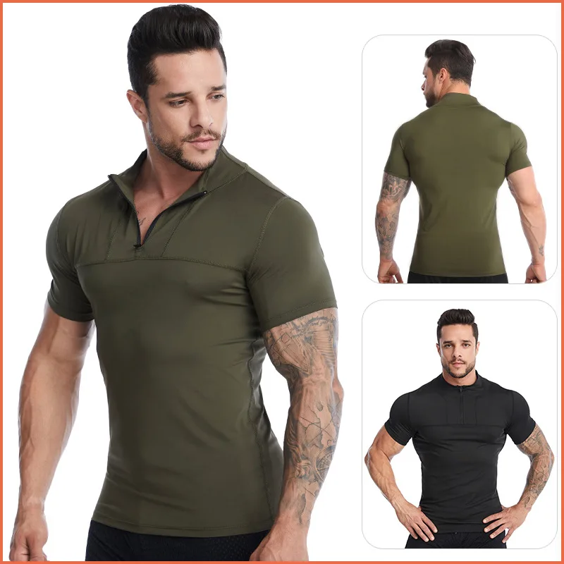 

Спортивные колготки, мужской фитнес-костюм с вертикальным воротником на молнии, быстросохнущая футболка для тренировок, баскетбола, бега