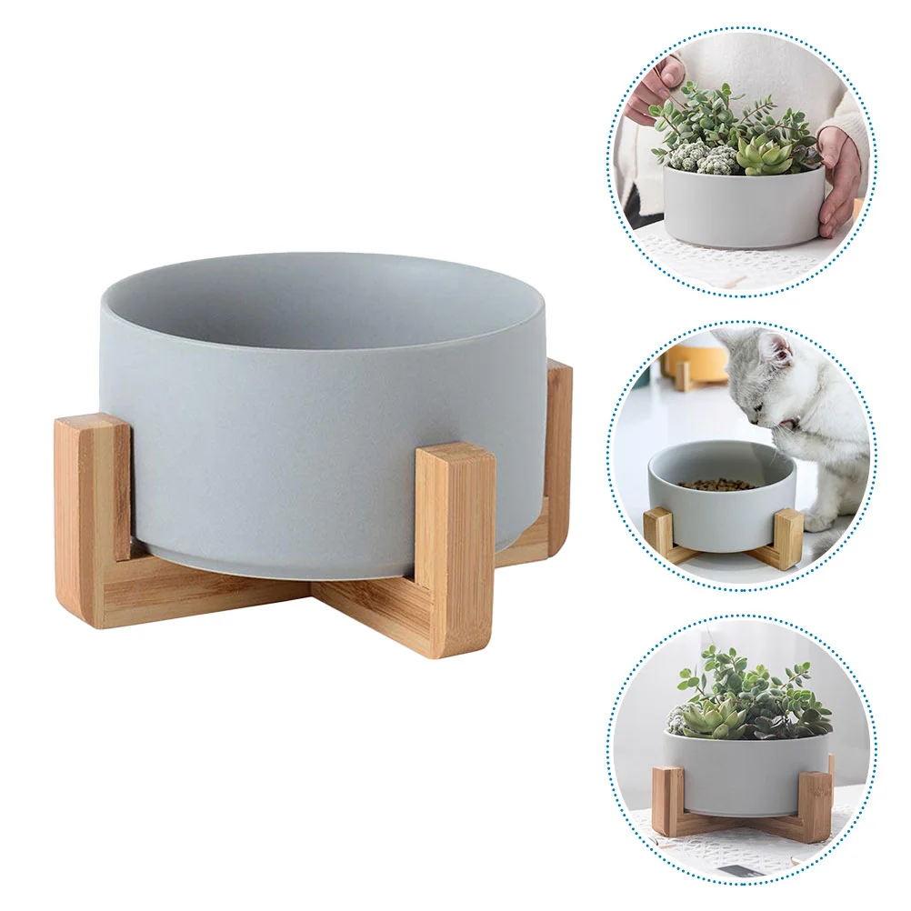 

1 set of Ceramic Flowerpot Plant Pot Succulent Plant Holder with Wooden Rack
