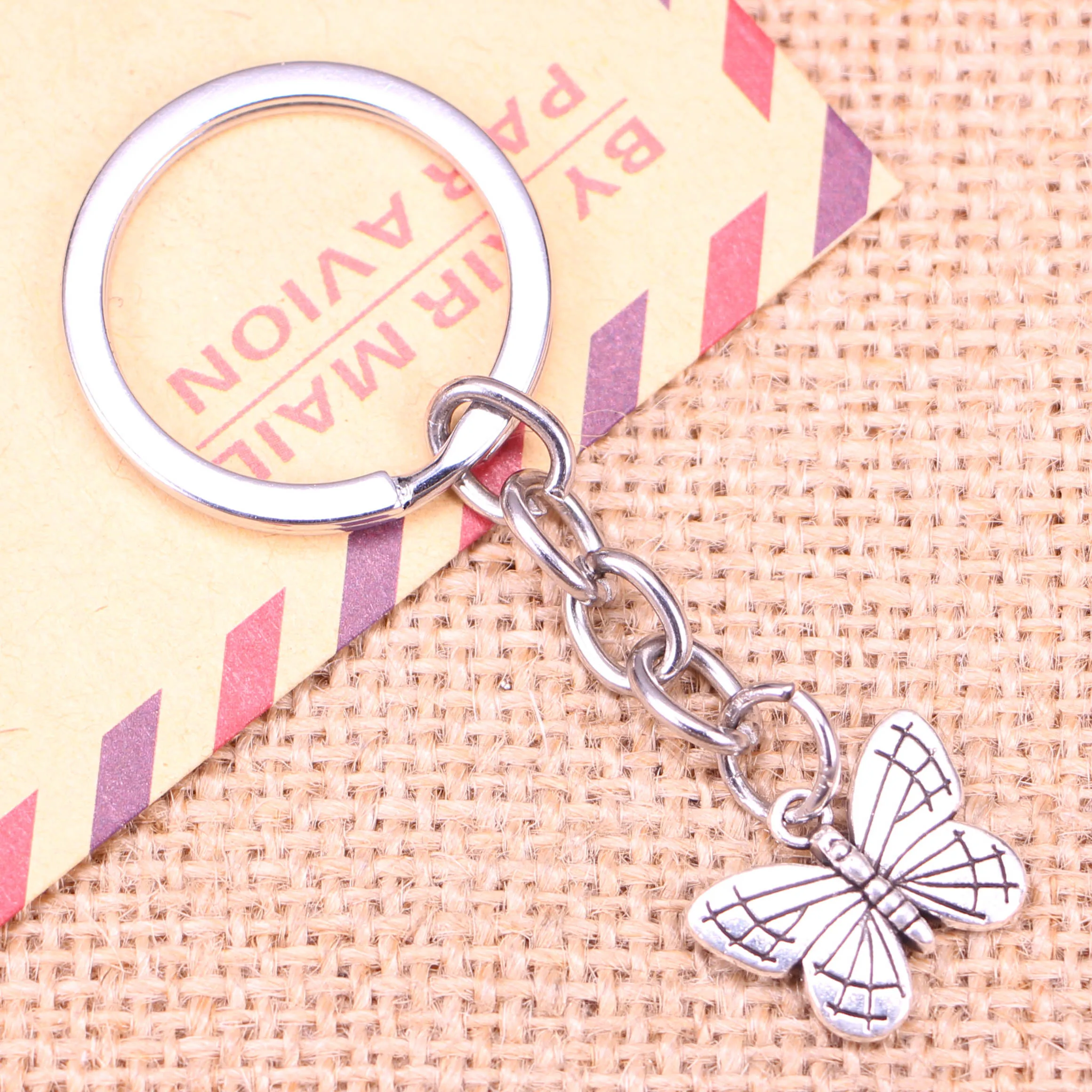 

20pcs New Fashion Keychain 18x14mm double sided butterfly Pendants DIY Men Jewelry Car Key Chain Ring Holder Souvenir For Gift