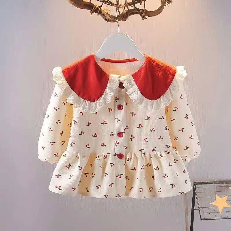 Girls' Coat Spring And Autumn New Fashion 1-6 Year old girls' Doll Collar Top Children's Fashionable Cardigan