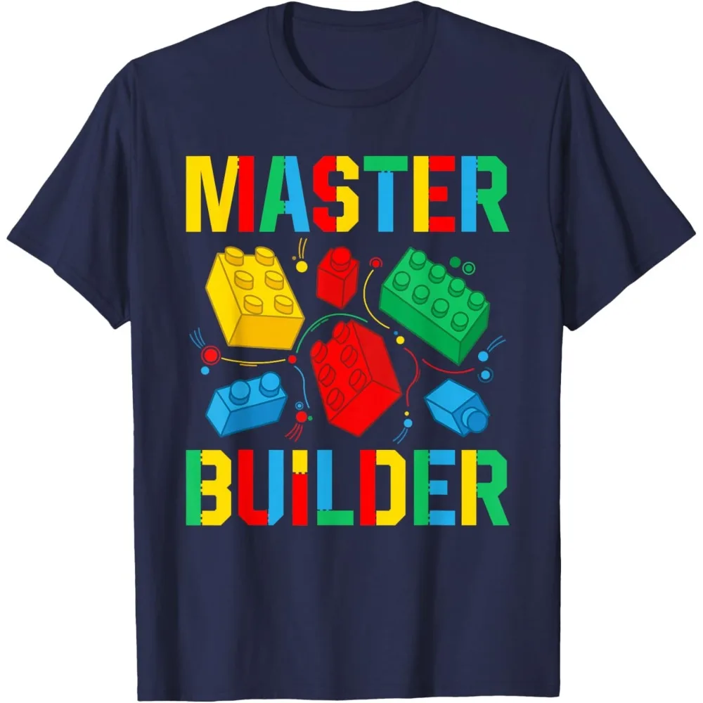 Фото Футболка Master Builder Building Blocks Brick Master Builder с красочным принтом строительных блоков, футболка с цветным принтом, повседневная одежда №2