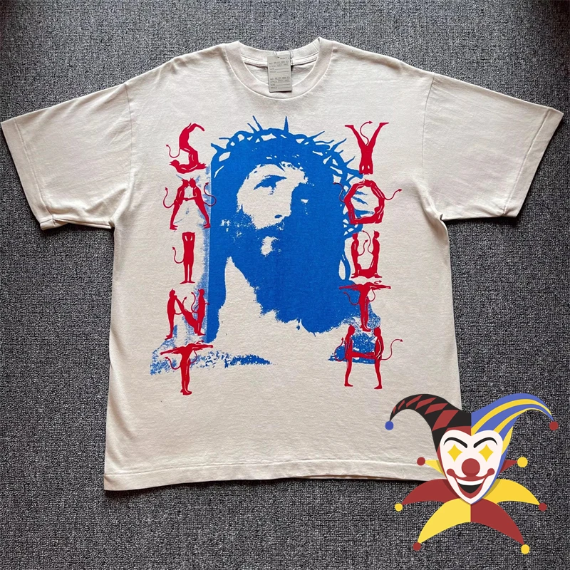 

Винтажная футболка в стиле святого Михаила, мужская и женская футболка оверсайз с принтом головы Иисуса, футболки, топы